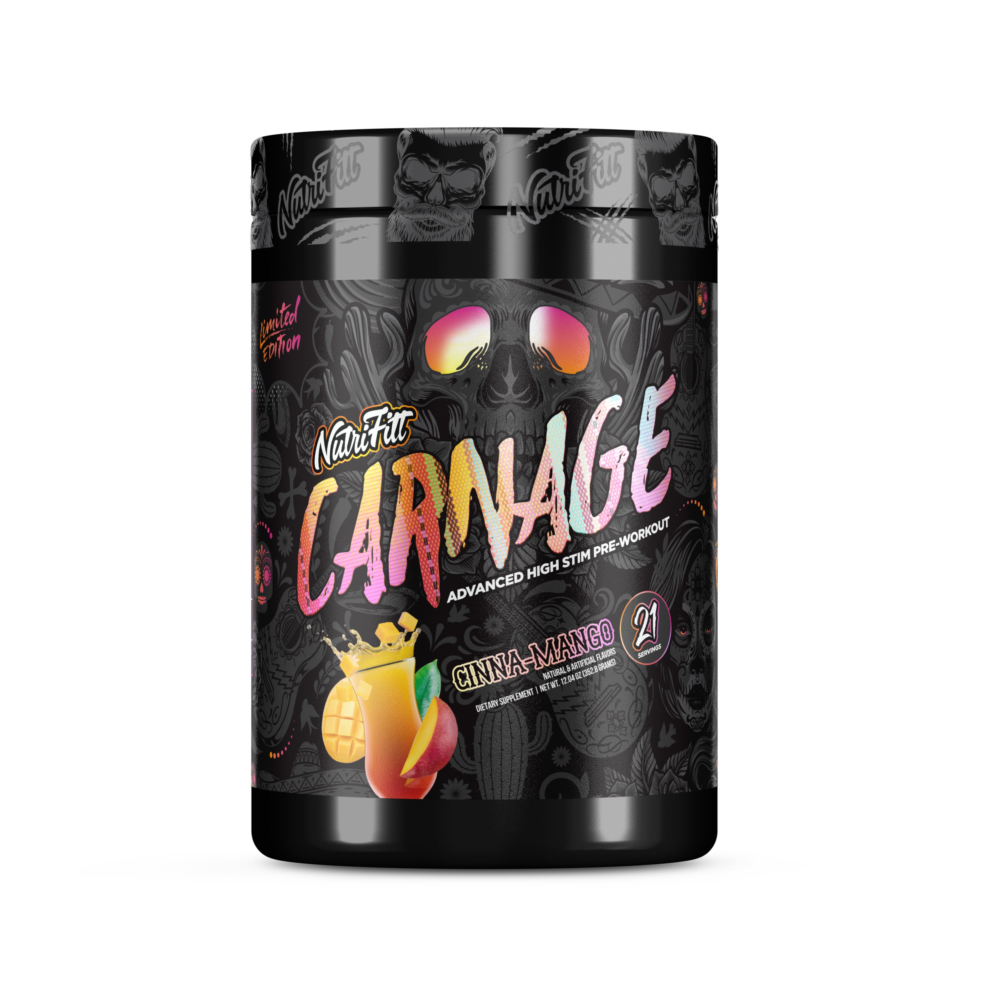 nutrifitt carnage advanced high stim pre workout cinna mango