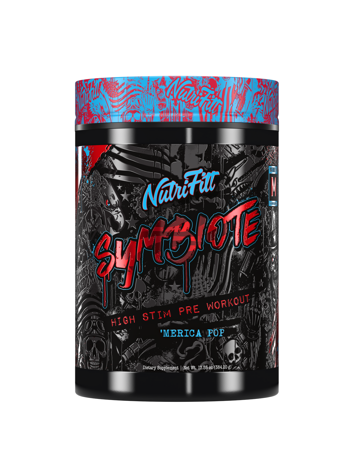 Symbiote 'Merica Pop high stim pre-workout, front of tub