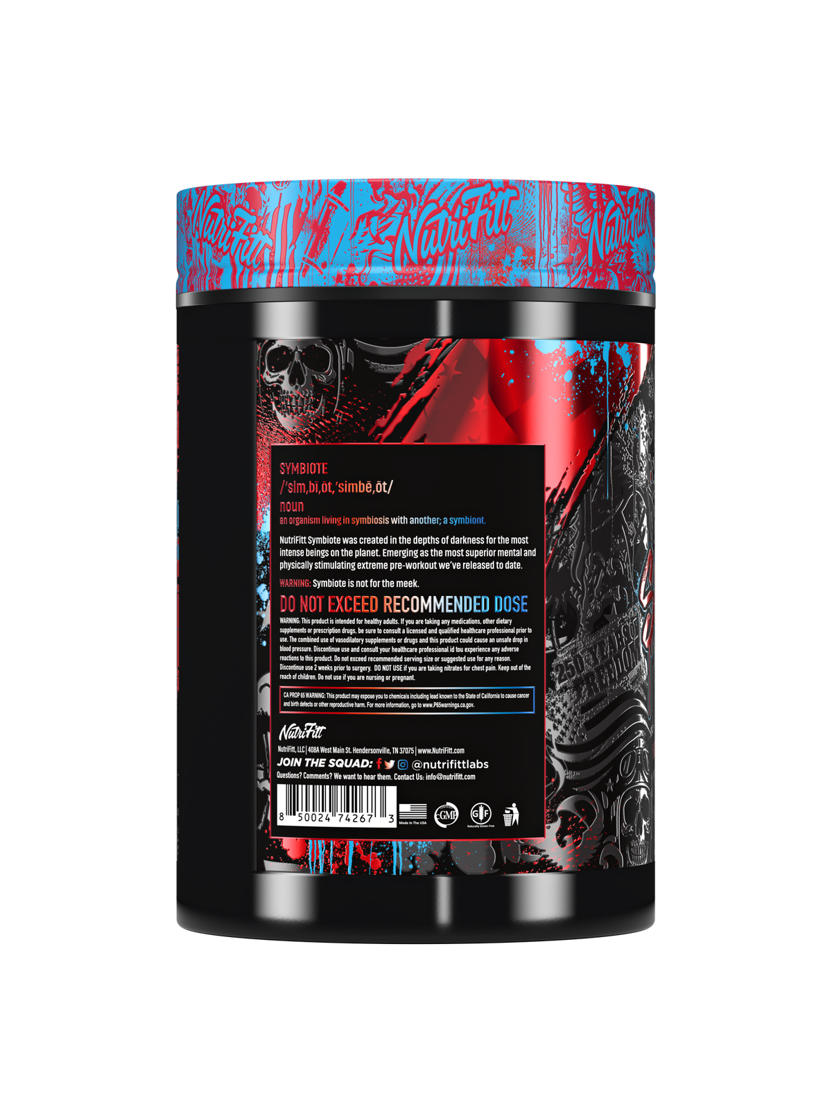 Symbiote 'Merica Pop high stim pre-workout, side of tub