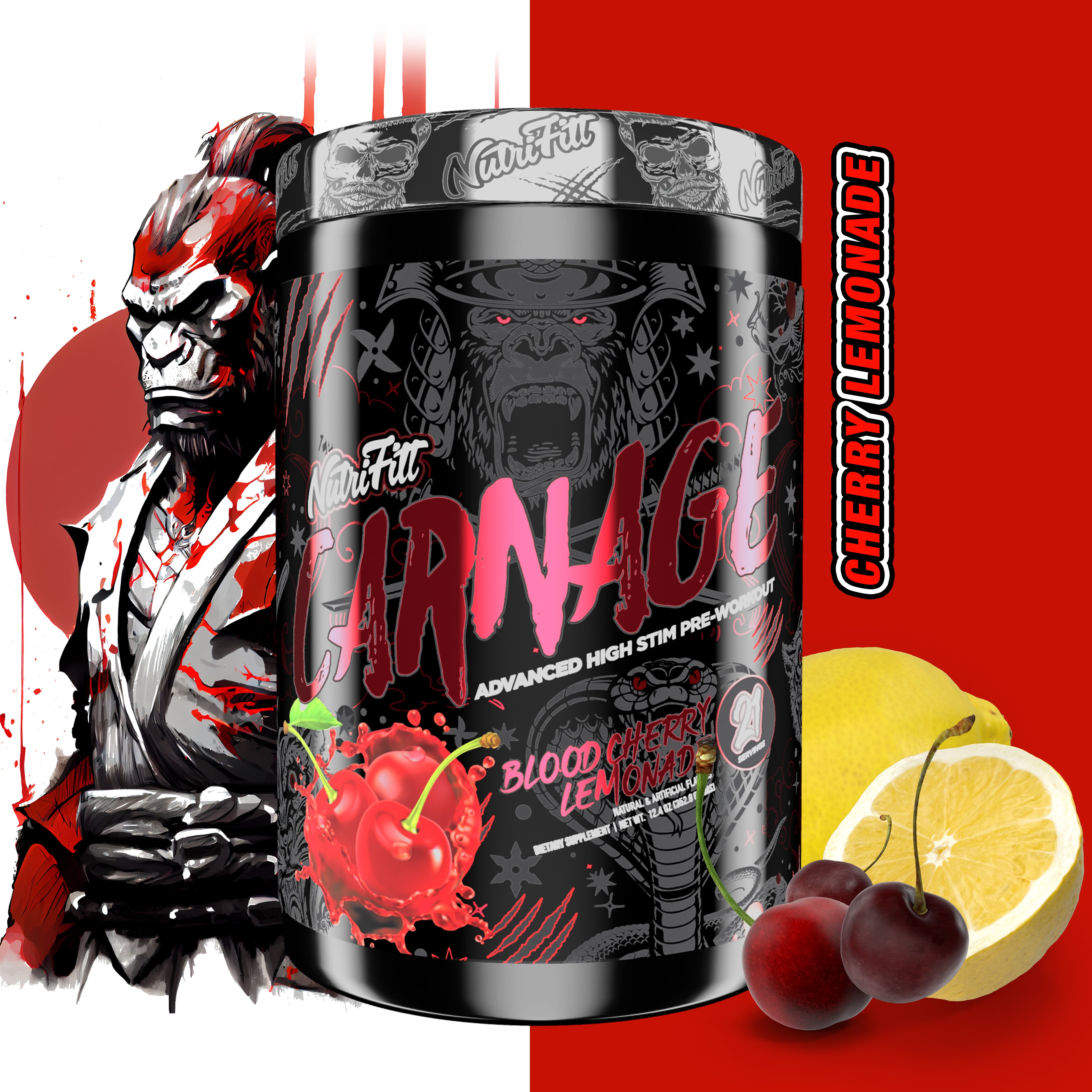 nutrifitt carnage advanced high stim pre workout blood cherry lemonade