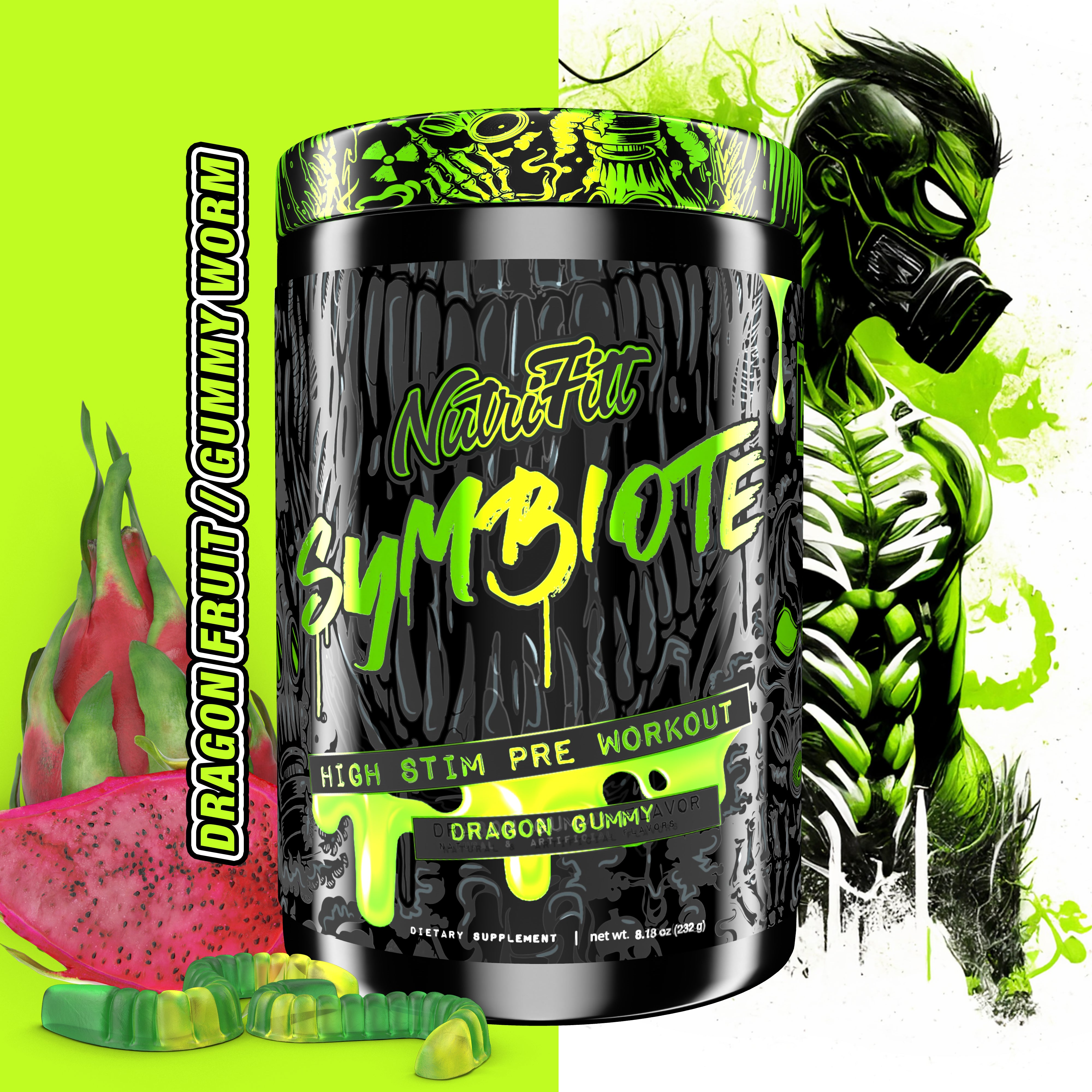 nutriftt symbiote high stim pre workout dragon gummy