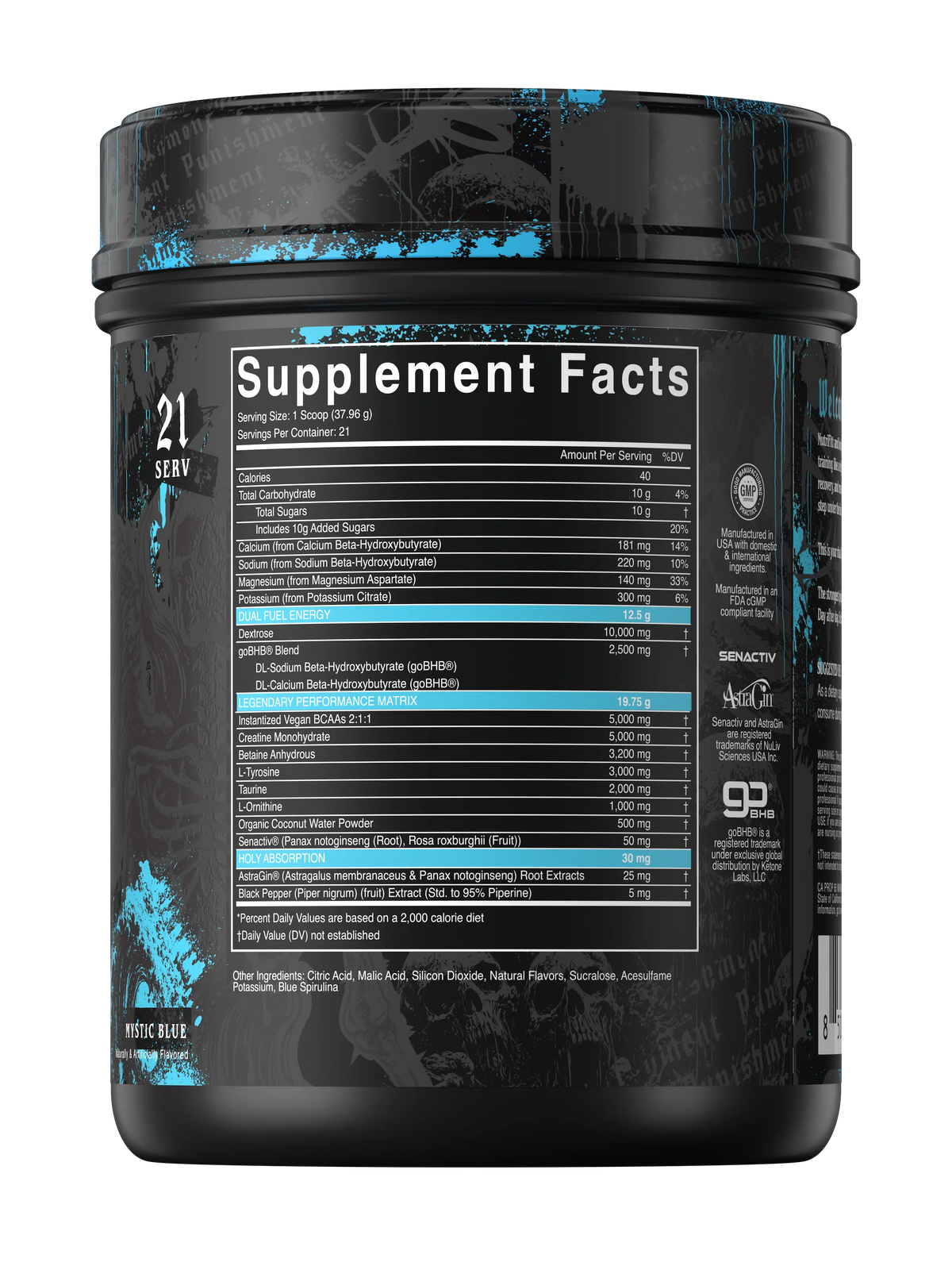 Holy Water Mystic Blue supplement facts label