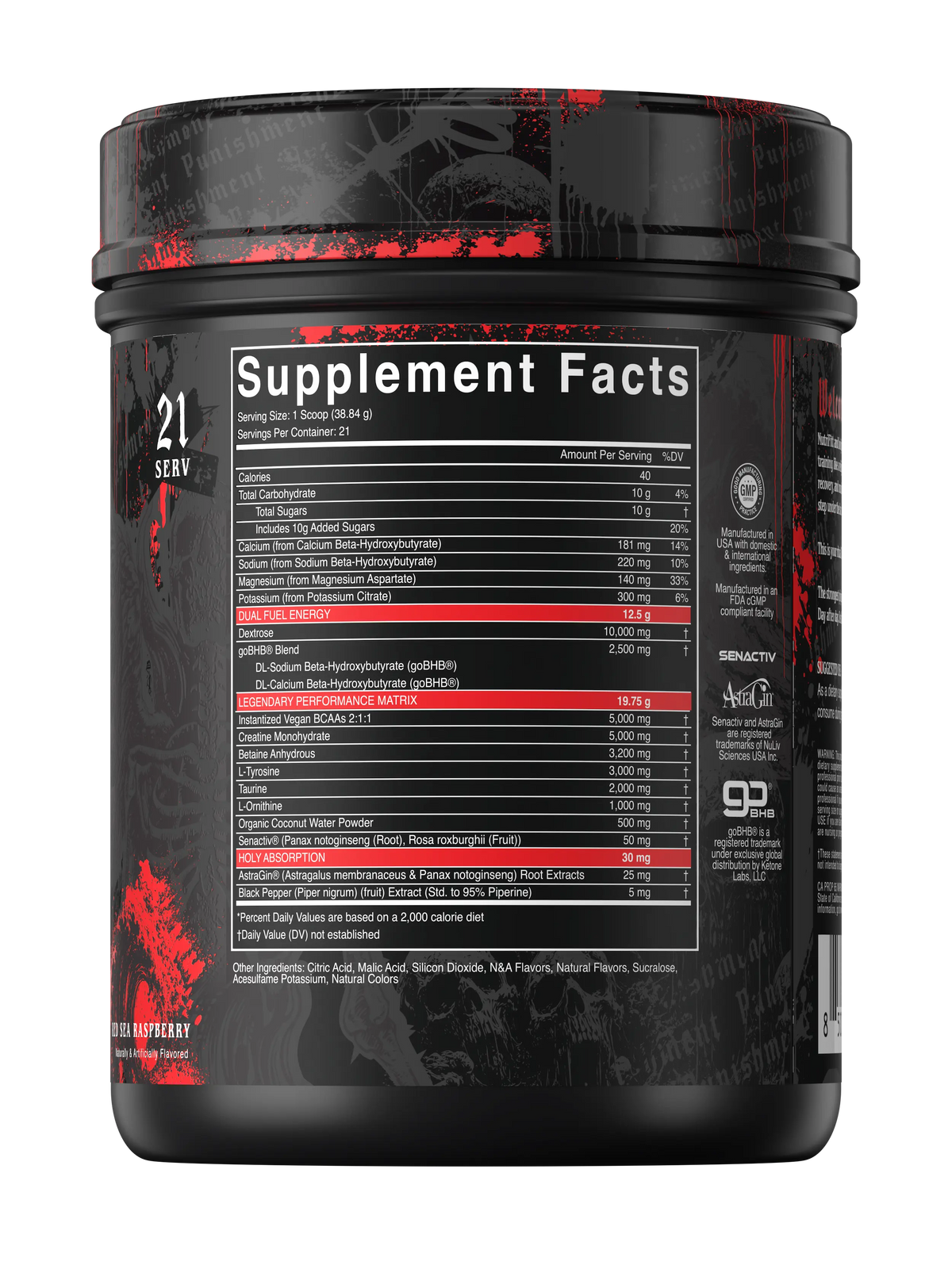 Holy Water Red Sea Raspberry supplement facts label