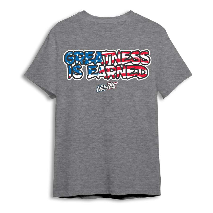 nutrifitt greatness is earned gray t shirt