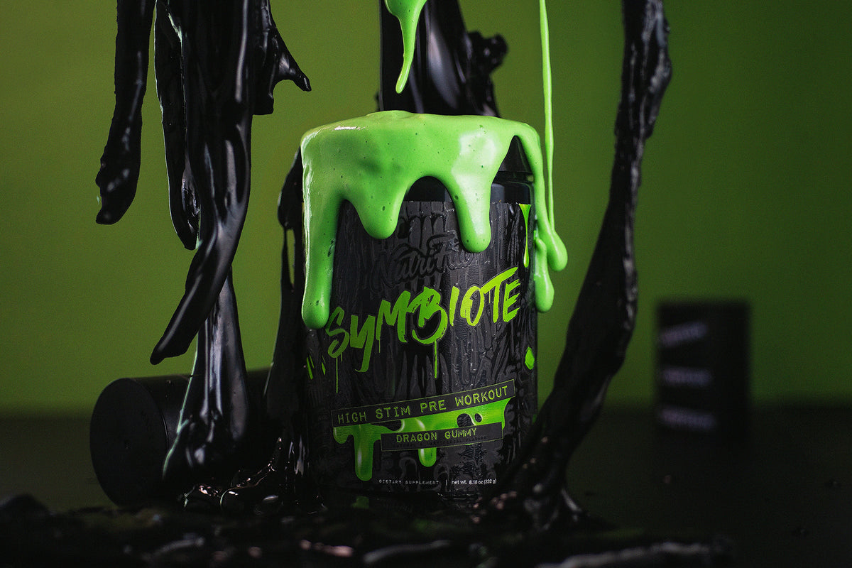 NutriFitt Symbiote pre-workout in its green and black campaign setting.